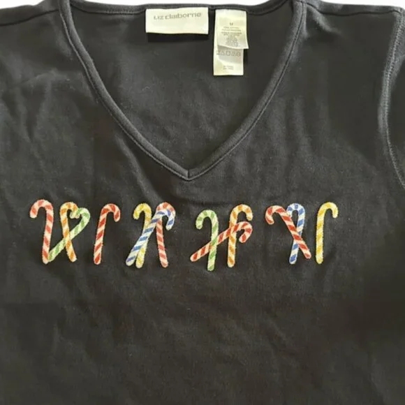 Liz Claiborne Candy Cane Long Sleeve T Shirt Women's Size M - Picture 3 of 5